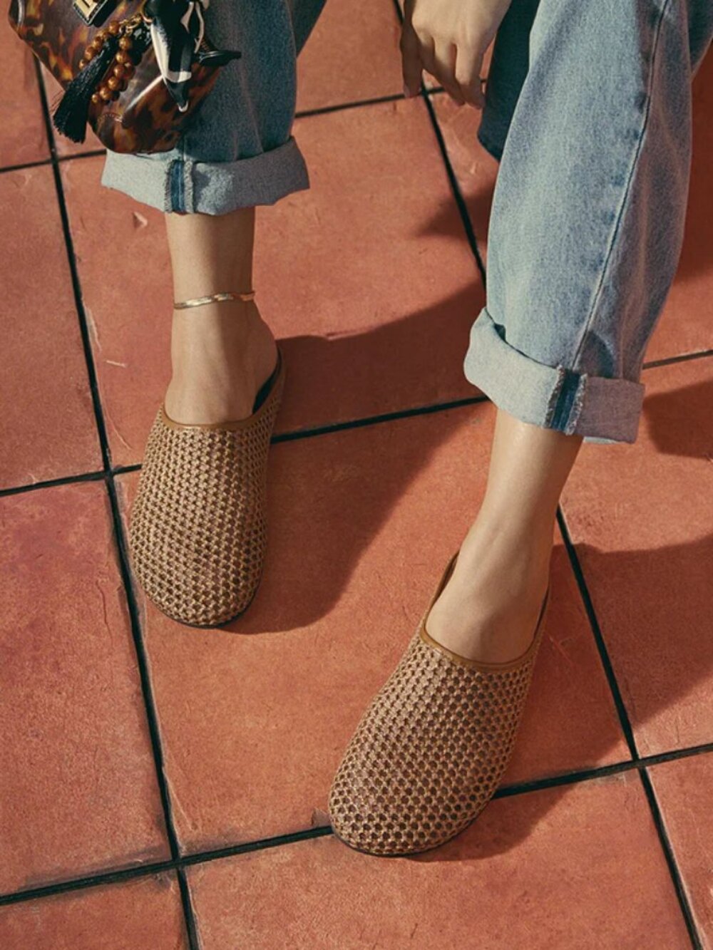 Steve Madden Fern Tan Raffia Mesh Mule Flats